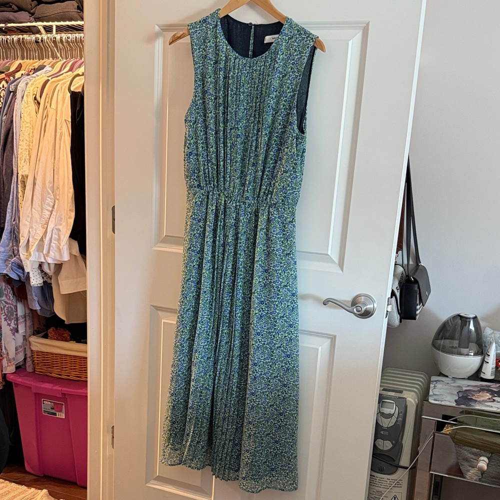 Mango Blue Green Floral Midi Dress